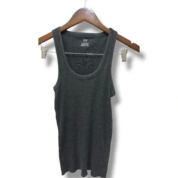 310 AERIE | NWT  Charcoal Gray Ribbed Scoop Neck Tank Top (Size S) - Picture 3 of 13